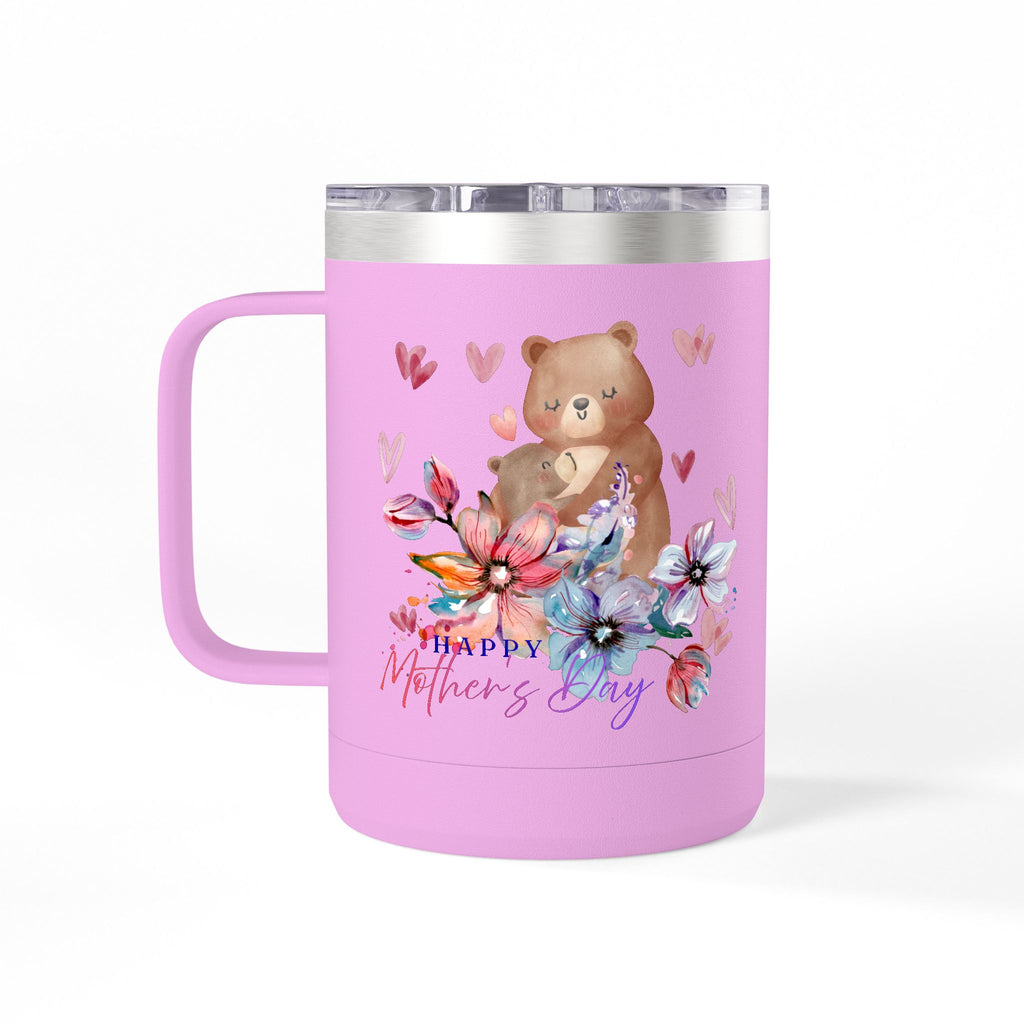 Mothers Day Floral Bear 15oz Insulated Coffee Tumbler Mug