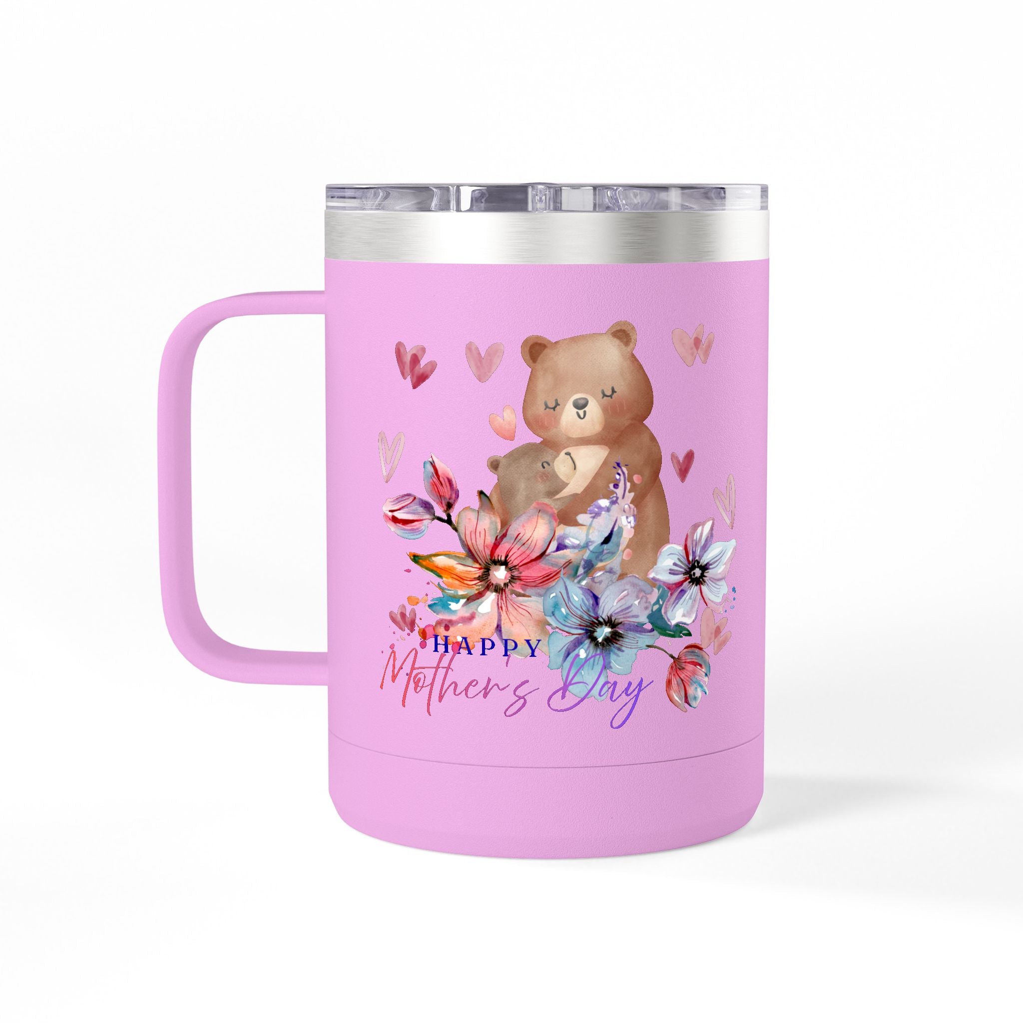 Mothers Day Floral Bear 15oz Insulated Coffee Tumbler Mug