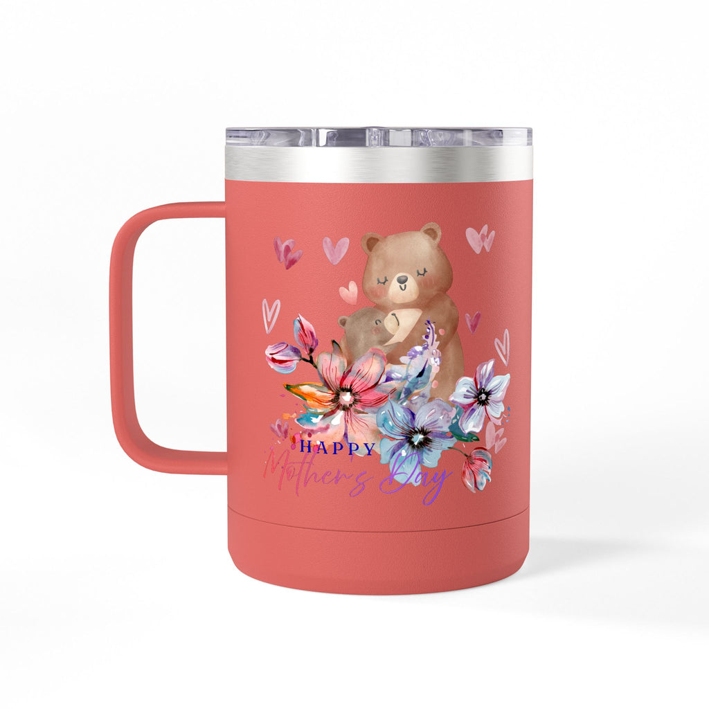 Mothers Day Floral Bear 15oz Insulated Coffee Tumbler Mug