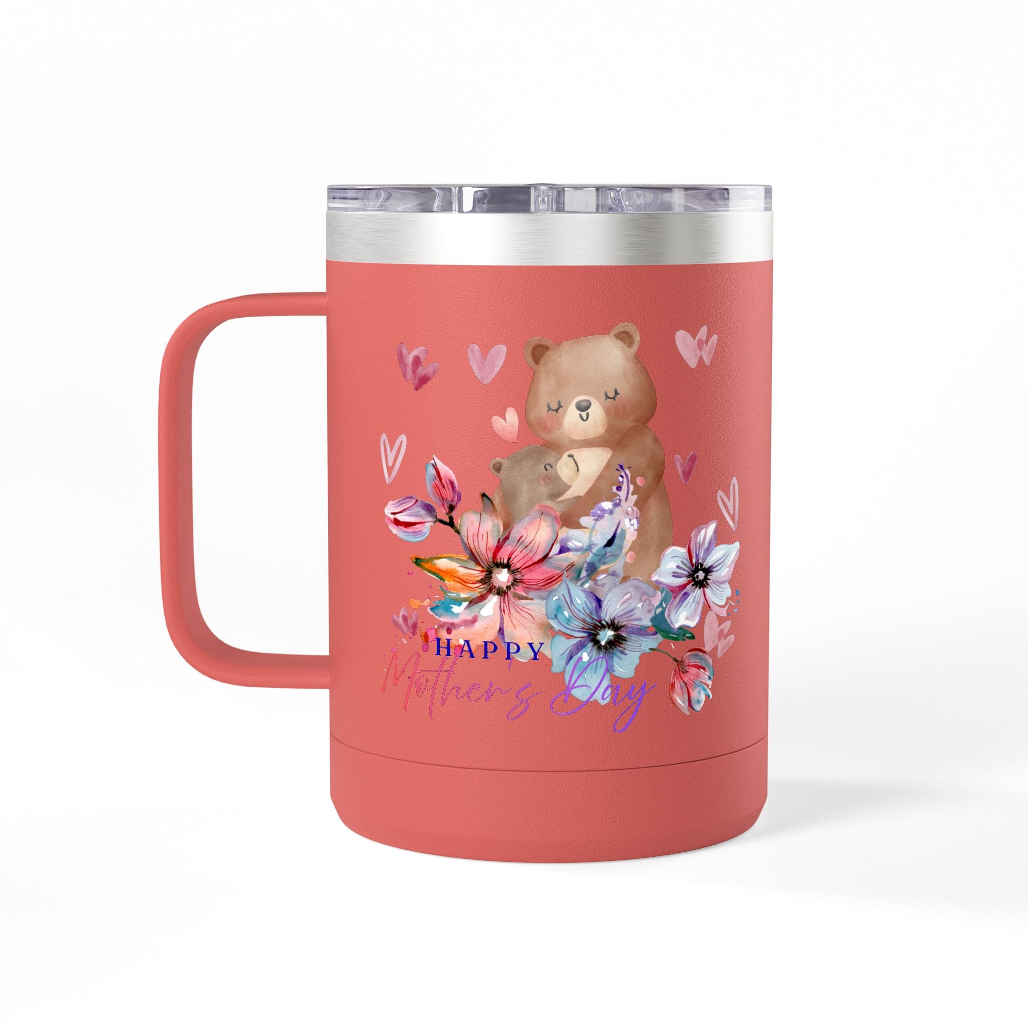 Mothers Day Floral Bear 15oz Insulated Coffee Tumbler Mug