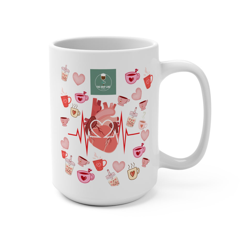 PQRS Heart Tea 15oz Mug — Heartbeat, Cups & Love Design