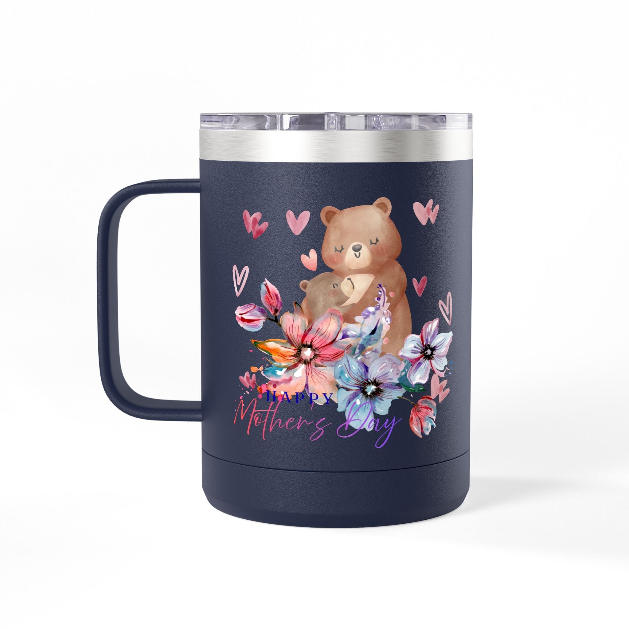 Mothers Day Floral Bear 15oz Insulated Coffee Tumbler Mug