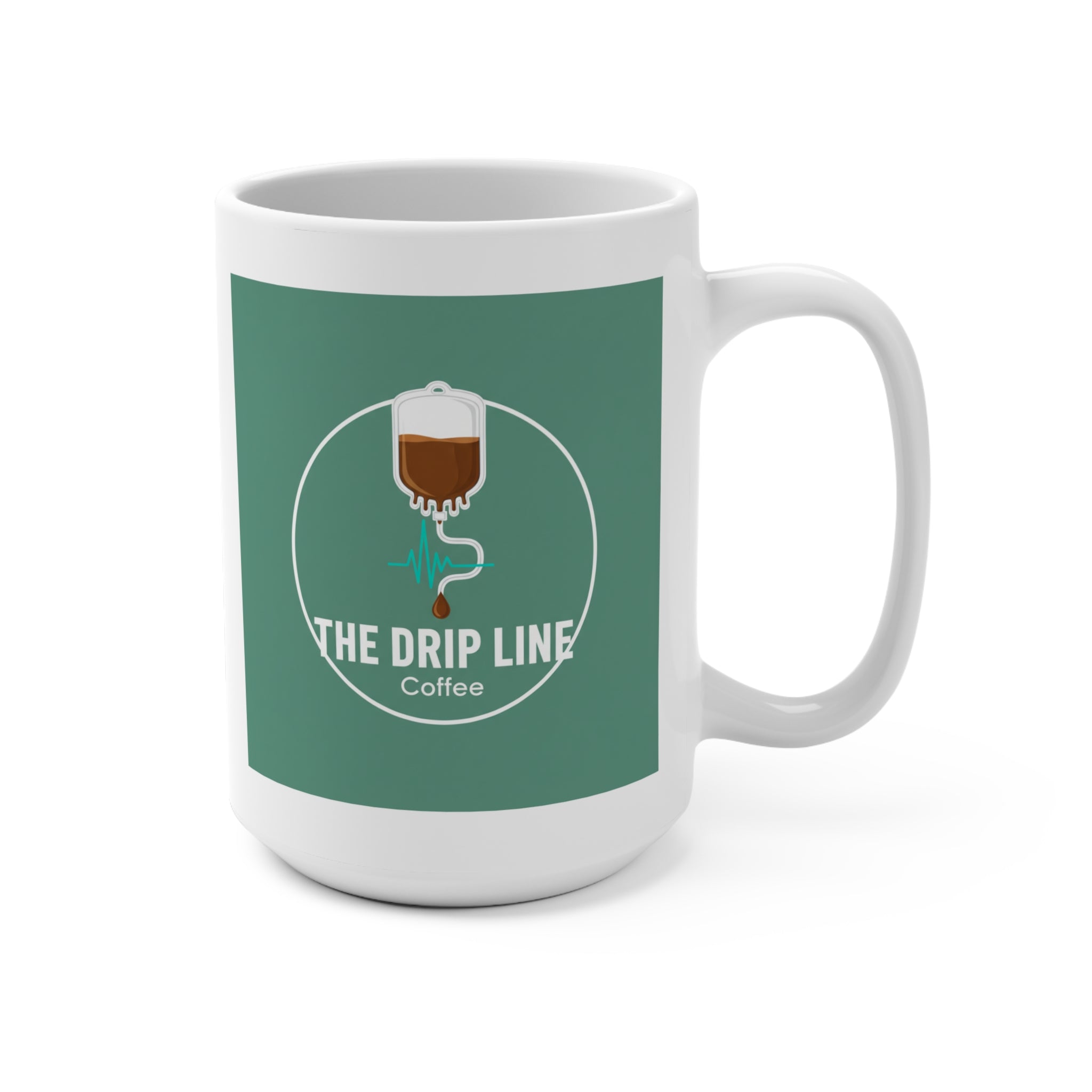 15oz Ceramic Coffee Mug — Minimal Green Circle Design