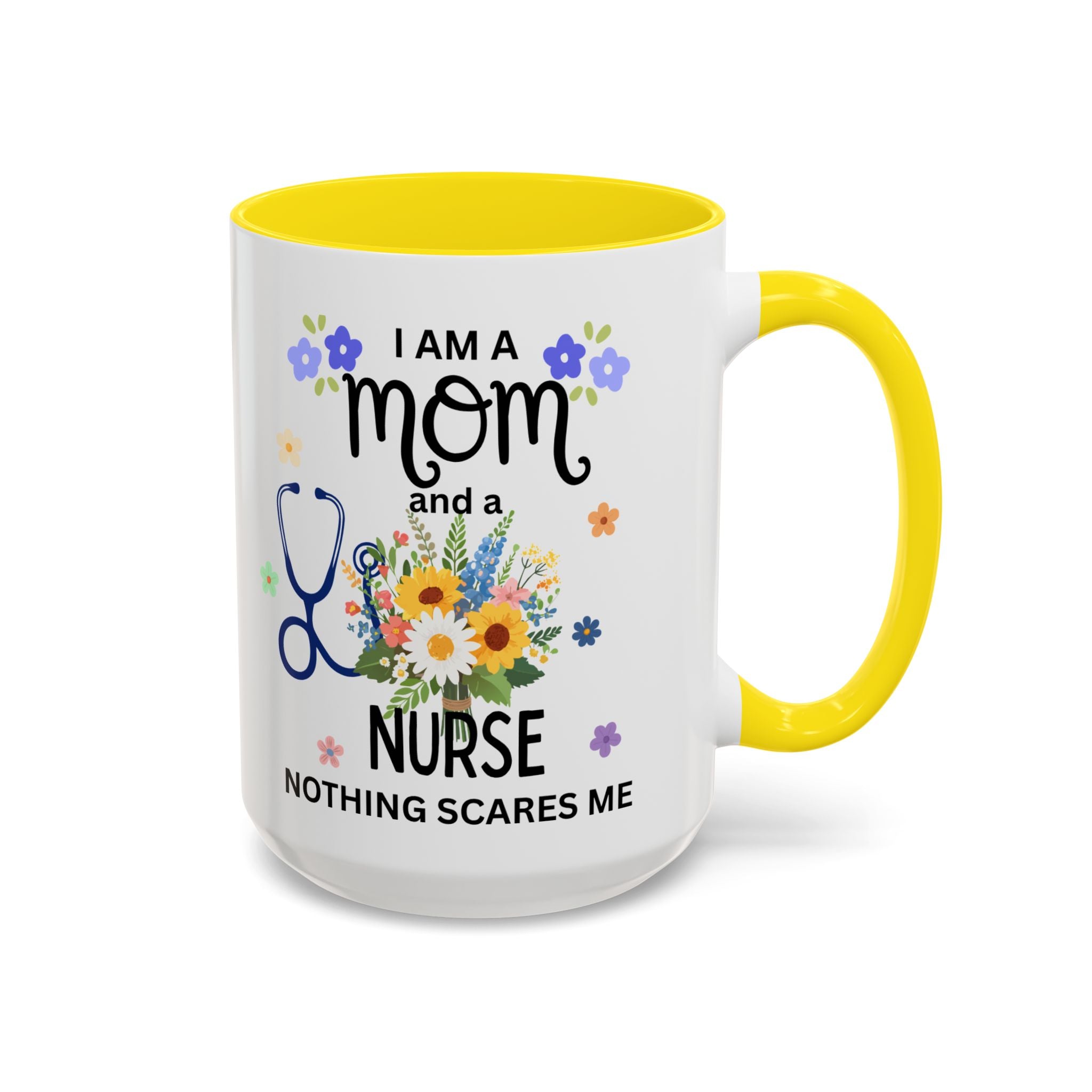 I Am a Mom and a Nurse Coffee Mug — Floral Stethoscope Accent Mug (11/15oz)