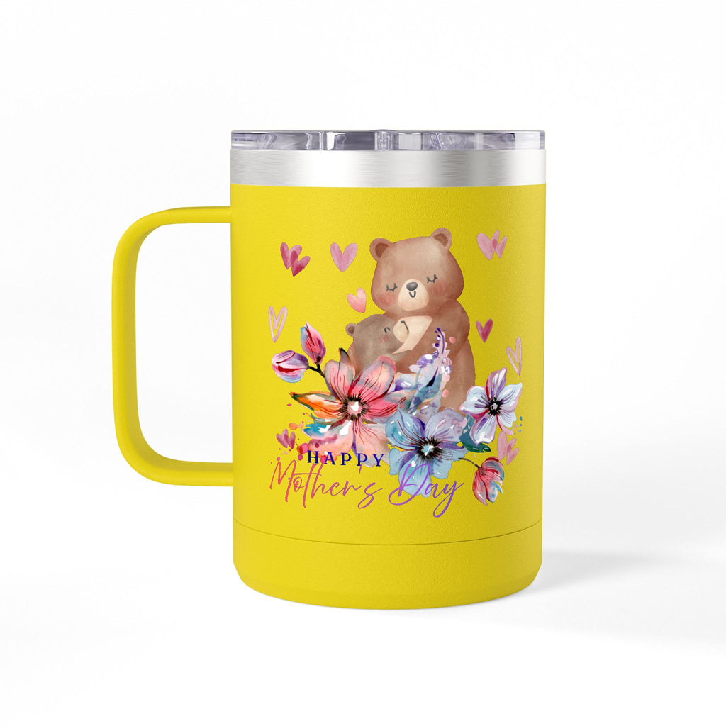 Mothers Day Floral Bear 15oz Insulated Coffee Tumbler Mug