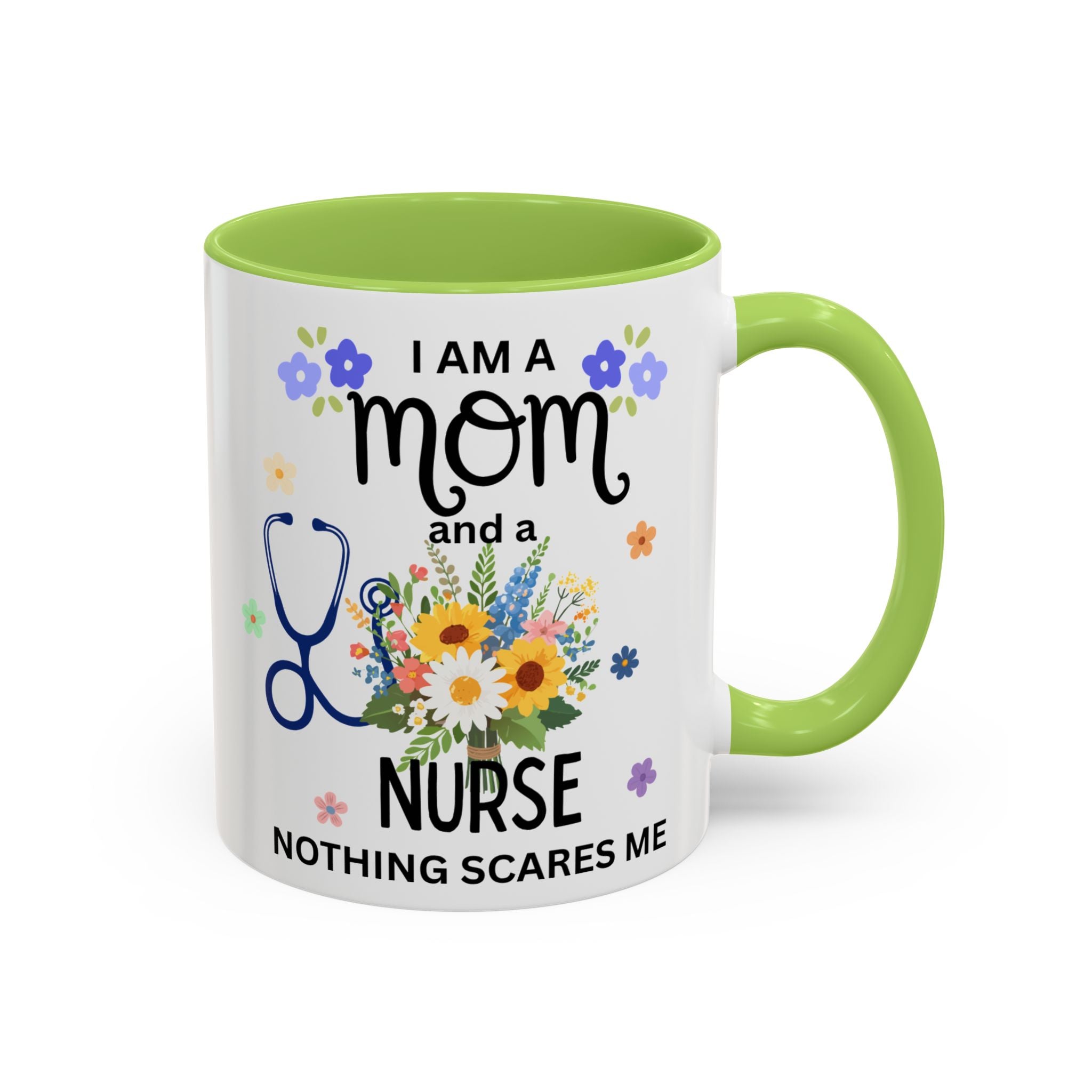 I Am a Mom and a Nurse Coffee Mug — Floral Stethoscope Accent Mug (11/15oz)