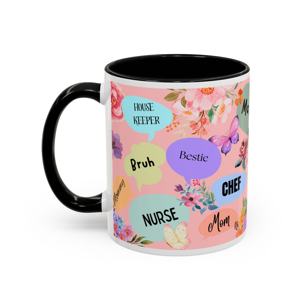 Mother Roles Floral Accent Coffee Mug — "Mother", Mama, Chef, Teacher Gift