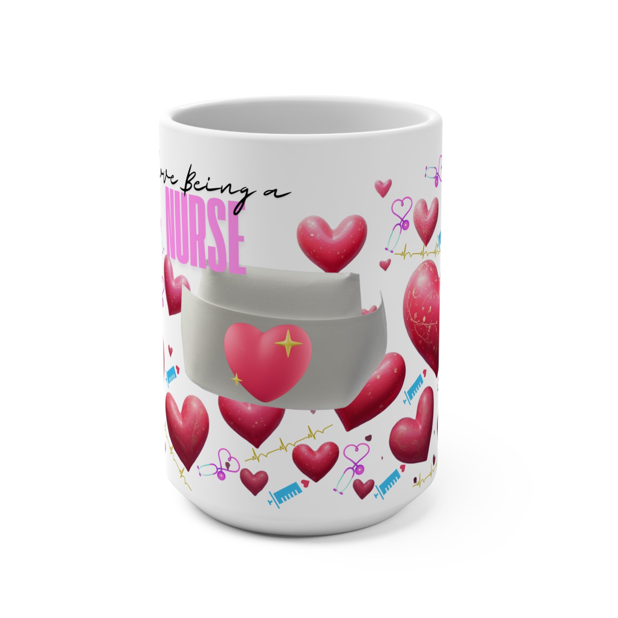 Nurse Love 15oz Coffee Mug — "Thanks for Being a Nurse" Heart Pattern