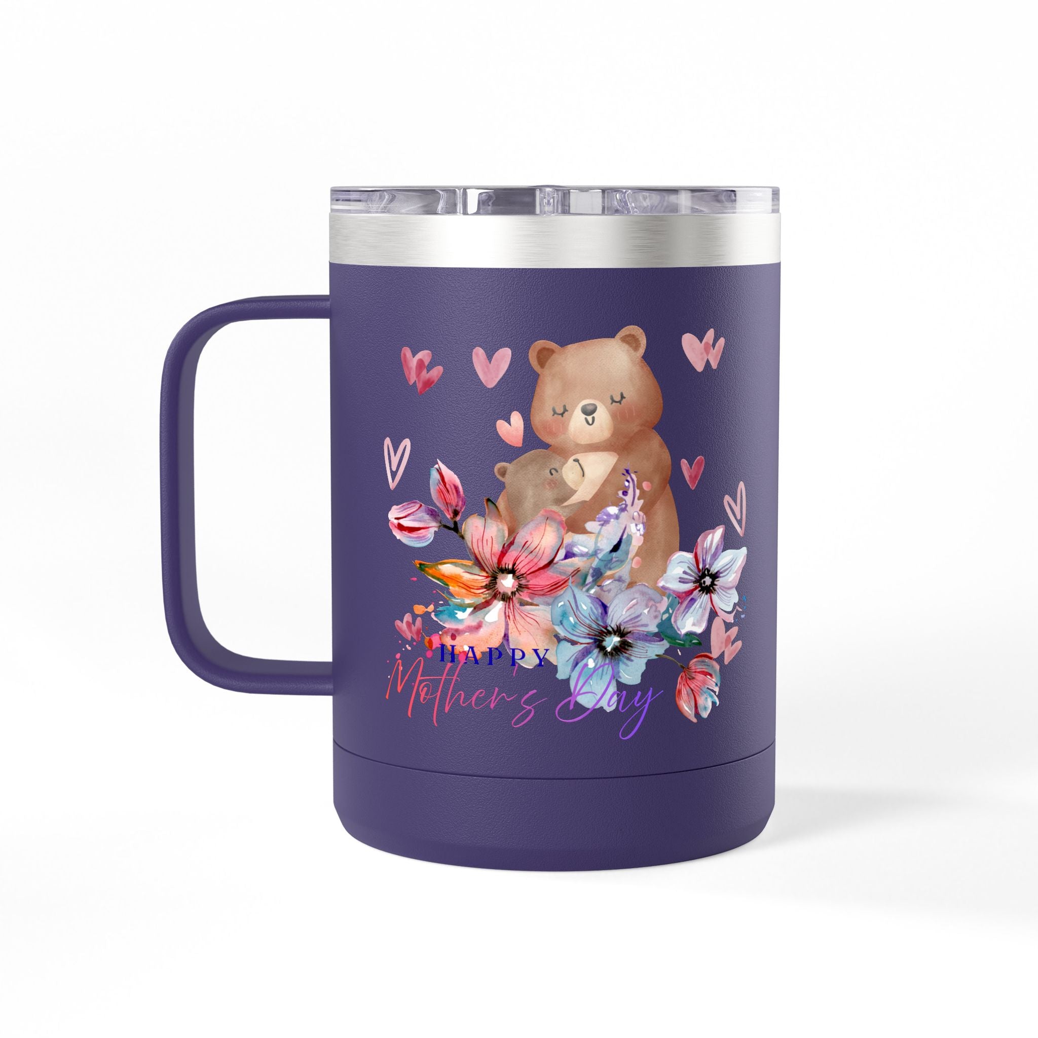 Mothers Day Floral Bear 15oz Insulated Coffee Tumbler Mug