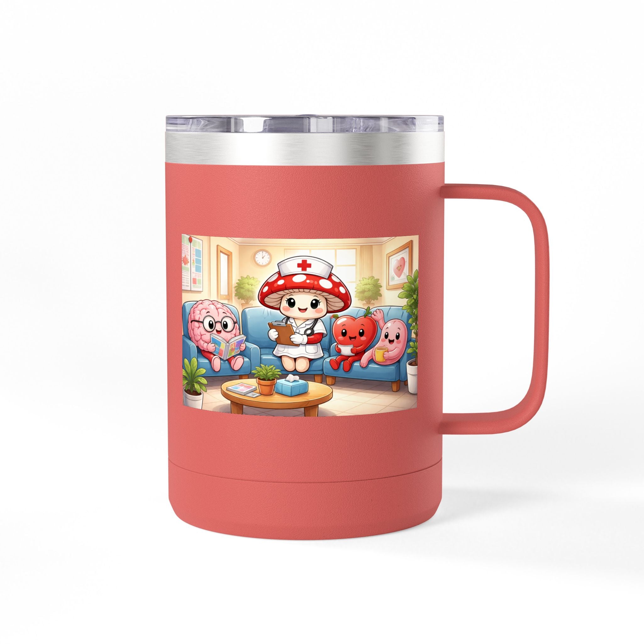 Cute Nurse Mushroom with Heart Friends Coffee Tumbler