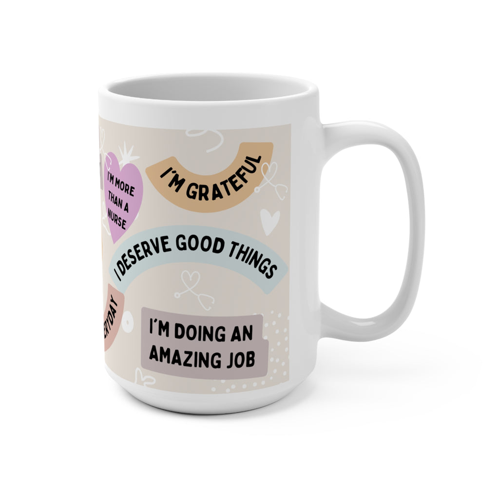 Affirmation Hearts 15oz Mug — Positive Reminder Coffee Cup with 'I'm Strong', 'Everything Will Be Okay'