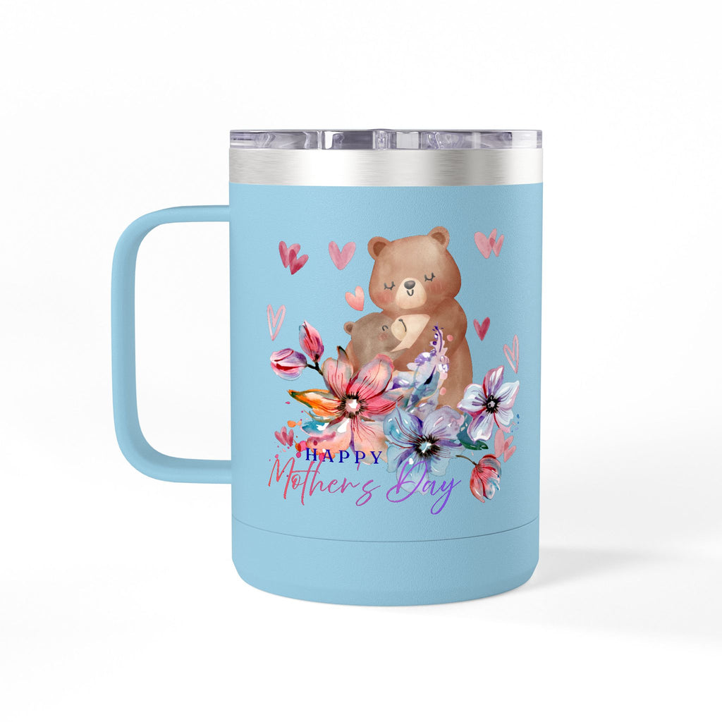 Mothers Day Floral Bear 15oz Insulated Coffee Tumbler Mug