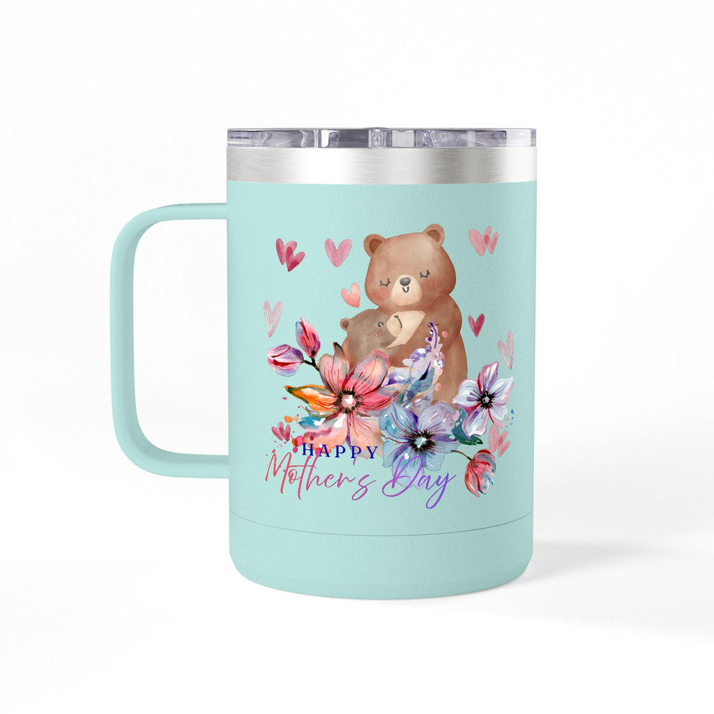 Mothers Day Floral Bear 15oz Insulated Coffee Tumbler Mug