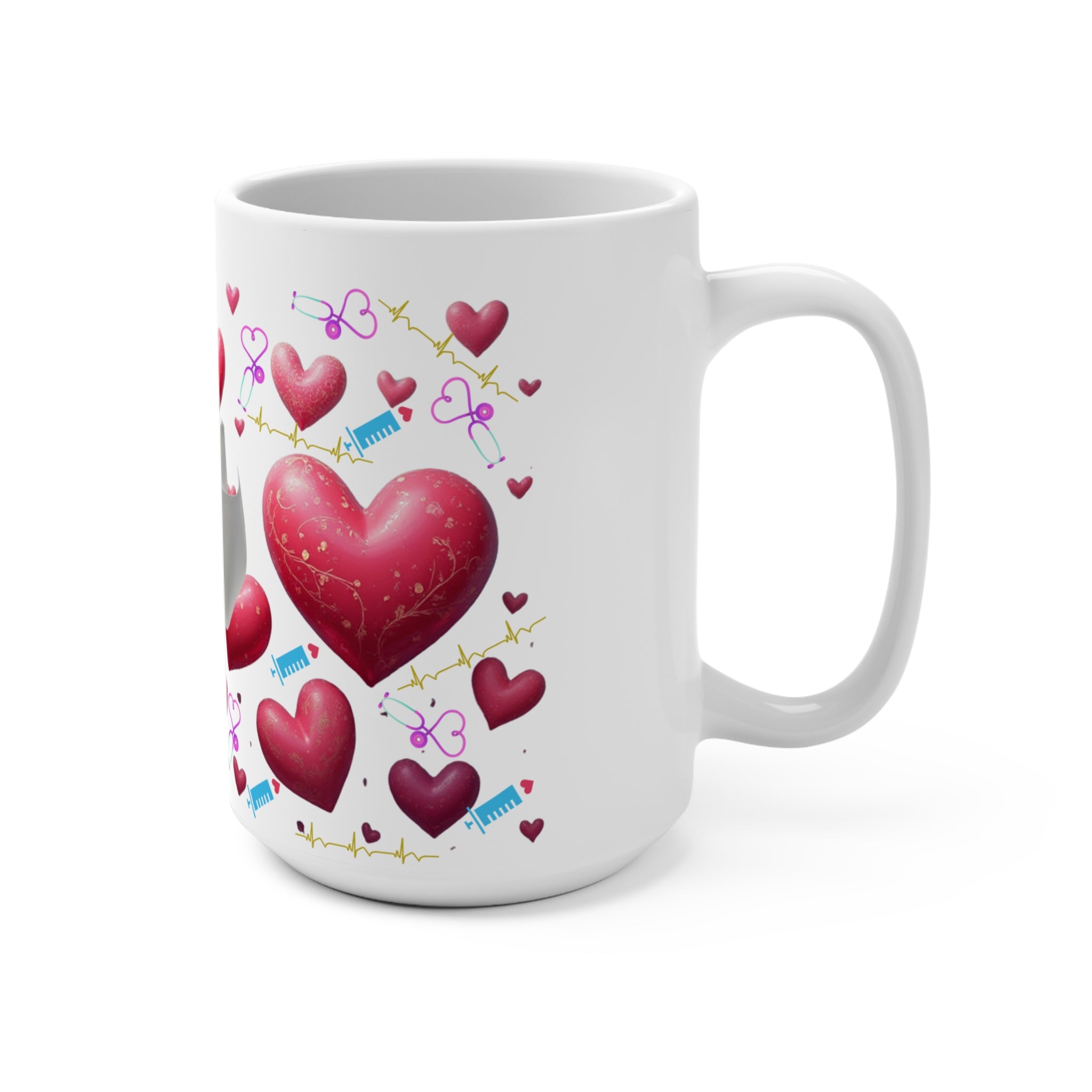 Nurse Love 15oz Coffee Mug — "Thanks for Being a Nurse" Heart Pattern