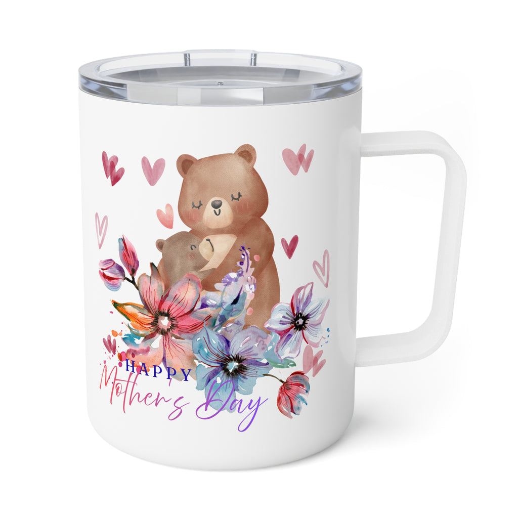Cute Floral Bear 10oz Insulated Coffee Mug – Cute Hearts & Watercolor Flowers