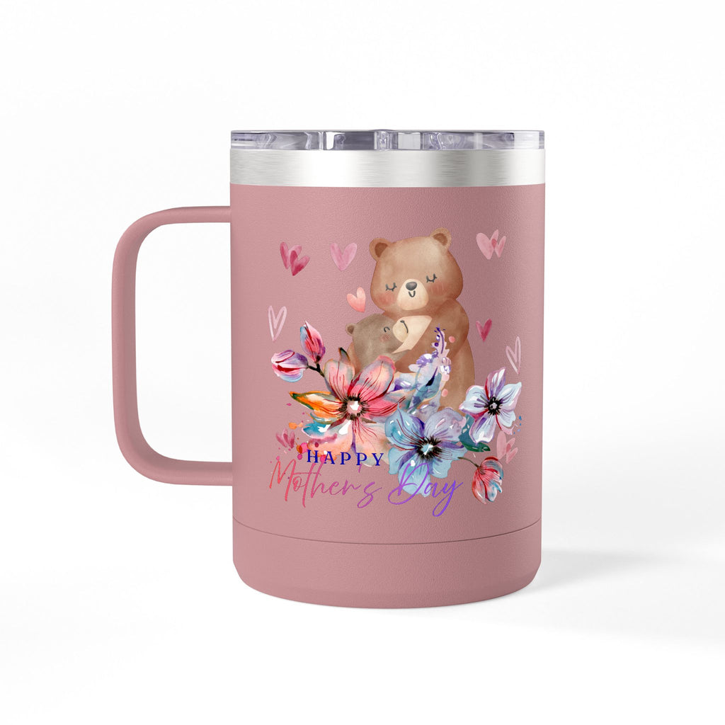 Mothers Day Floral Bear 15oz Insulated Coffee Tumbler Mug