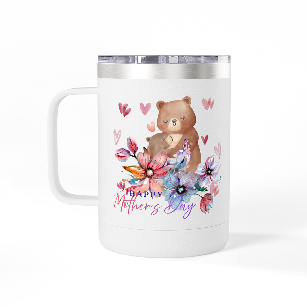 Mothers Day Floral Bear 15oz Insulated Coffee Tumbler Mug