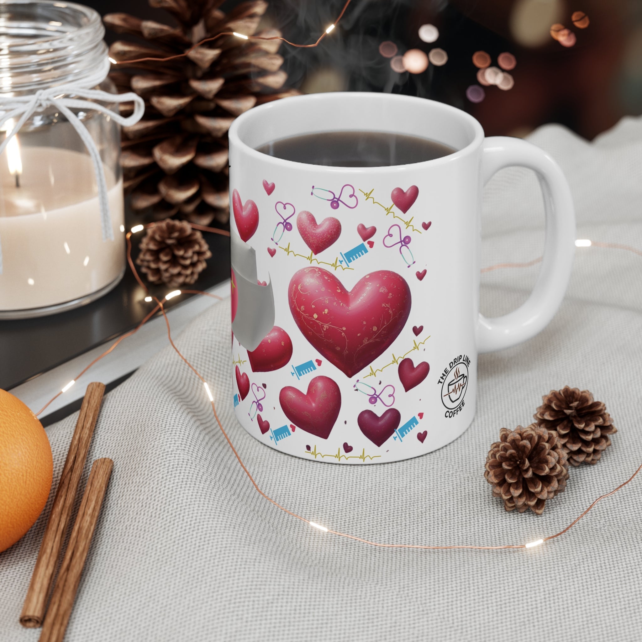 Nurse Love 11oz Coffee Mug — Cute Hearts & Syringe Healthcare Gift