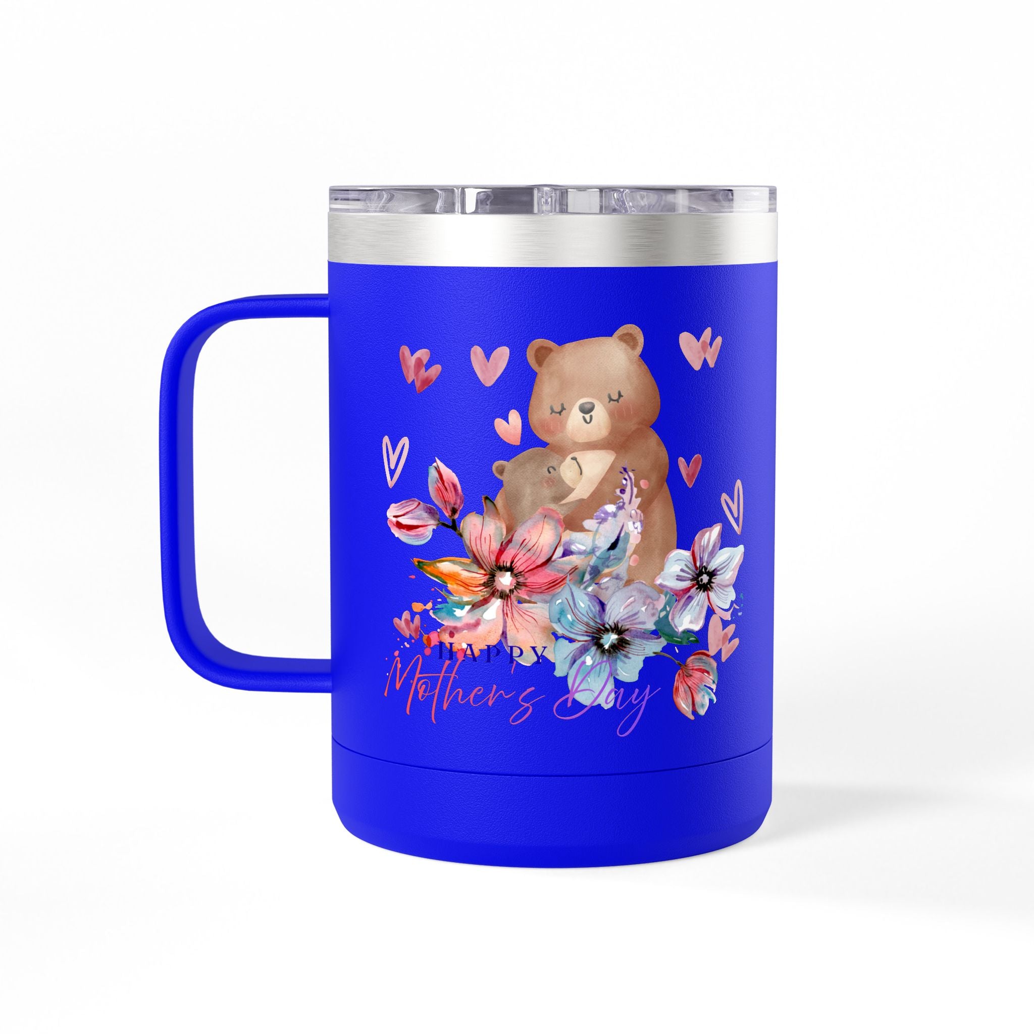 Mothers Day Floral Bear 15oz Insulated Coffee Tumbler Mug