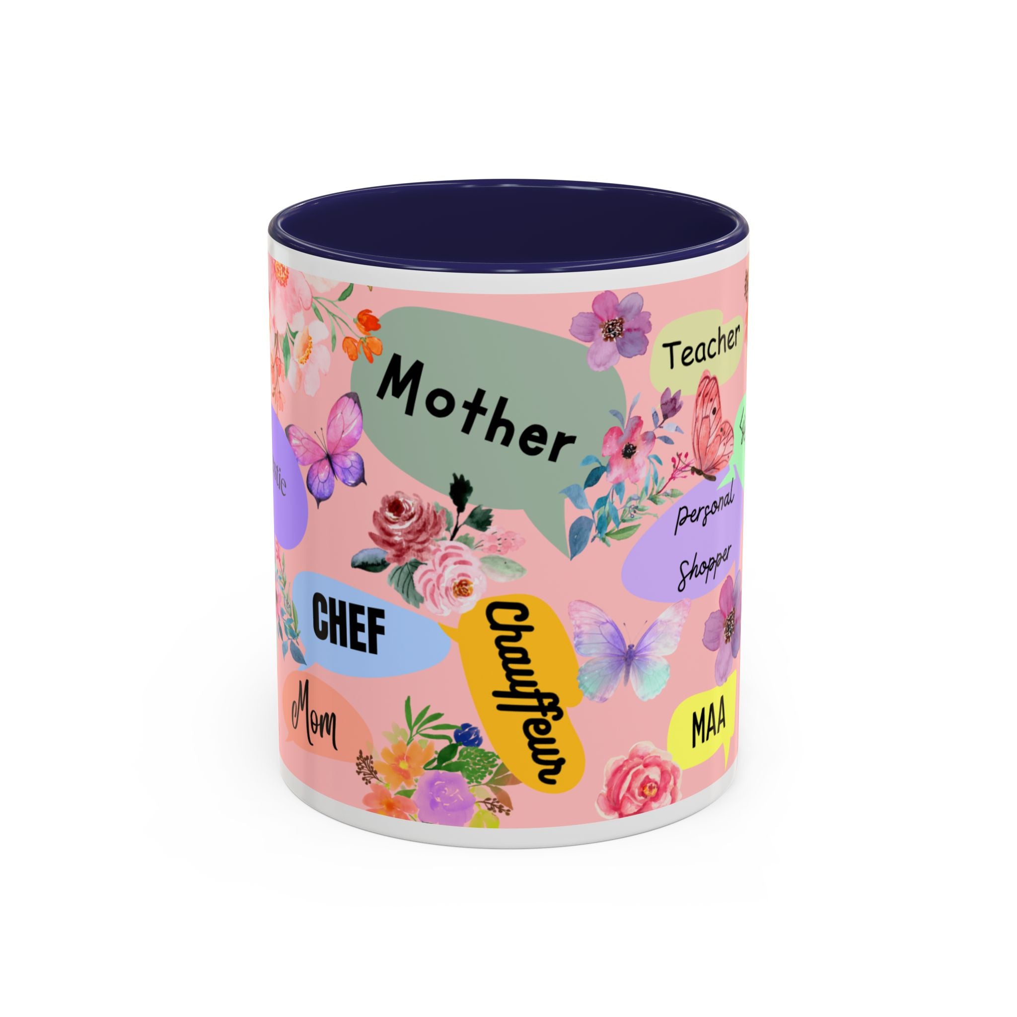 Mother Roles Floral Accent Coffee Mug — "Mother", Mama, Chef, Teacher Gift